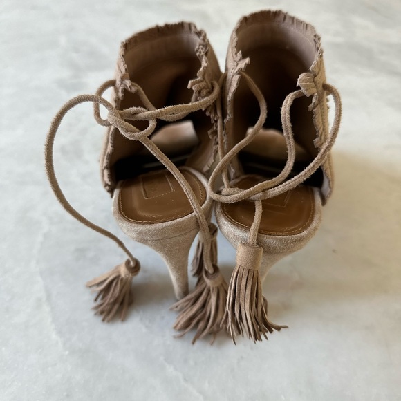 Luxury Suede Camel Color Open Toe Aquazzura Heels size 7 - Picture 6 of 9